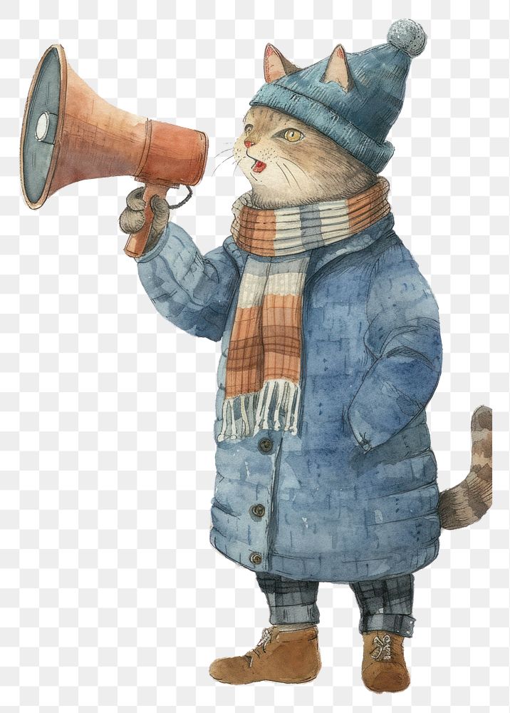 PNG  Cat with megaphone watercolor clothing electronics carnivora.