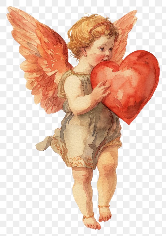 PNG  Cupid watercolor angel heart representation