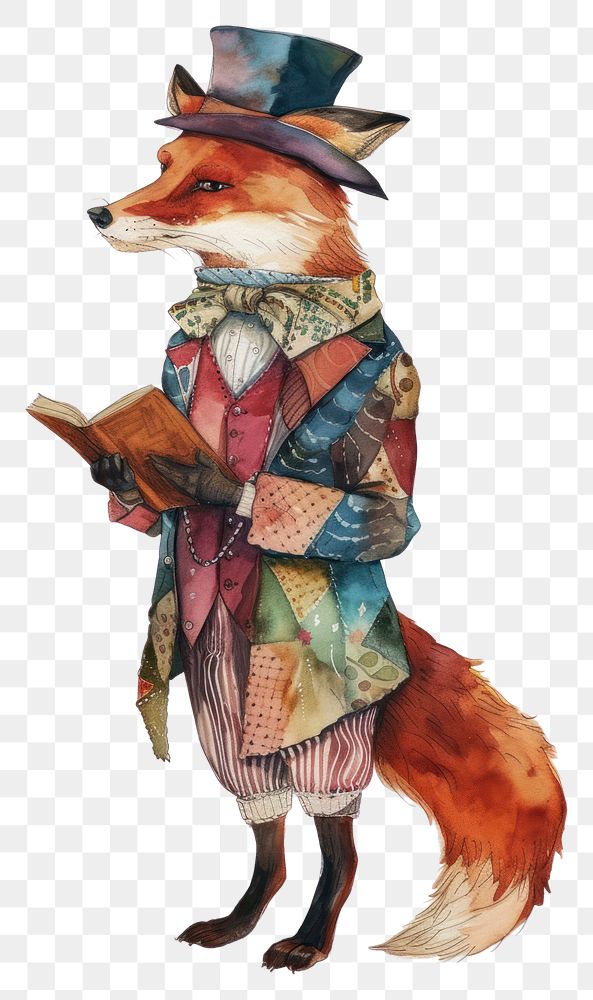 PNG  Fox in a top hat watercolor animal mammal art