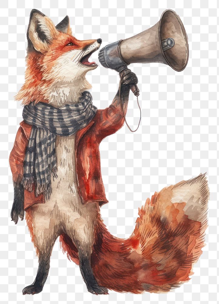 PNG  Fox with megaphone watercolor mammal animal electronics.