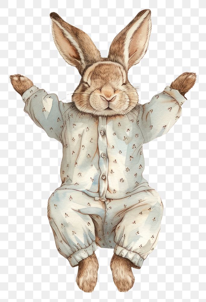 PNG  Rabbit watercolor art pajamas animal