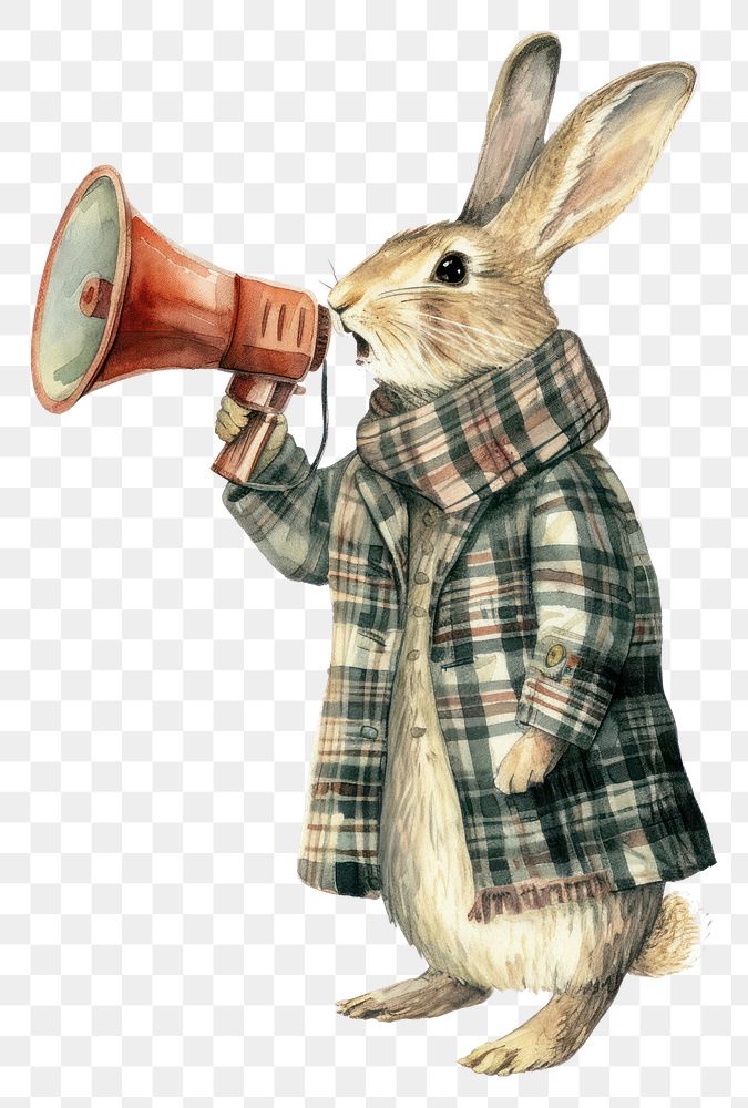 PNG  Rabbit with megaphone watercolor rodent mammal animal