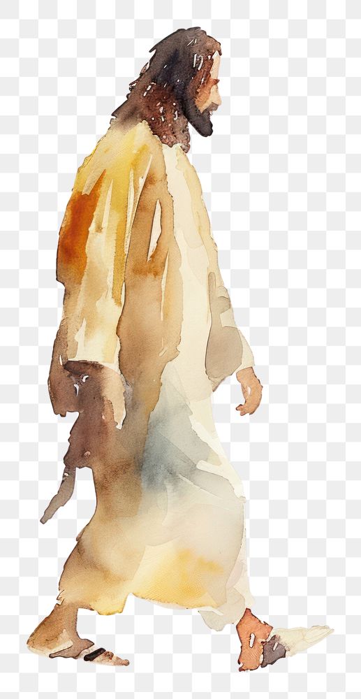 PNG  Watercolor illustration jesus walking adult standing clothing.
