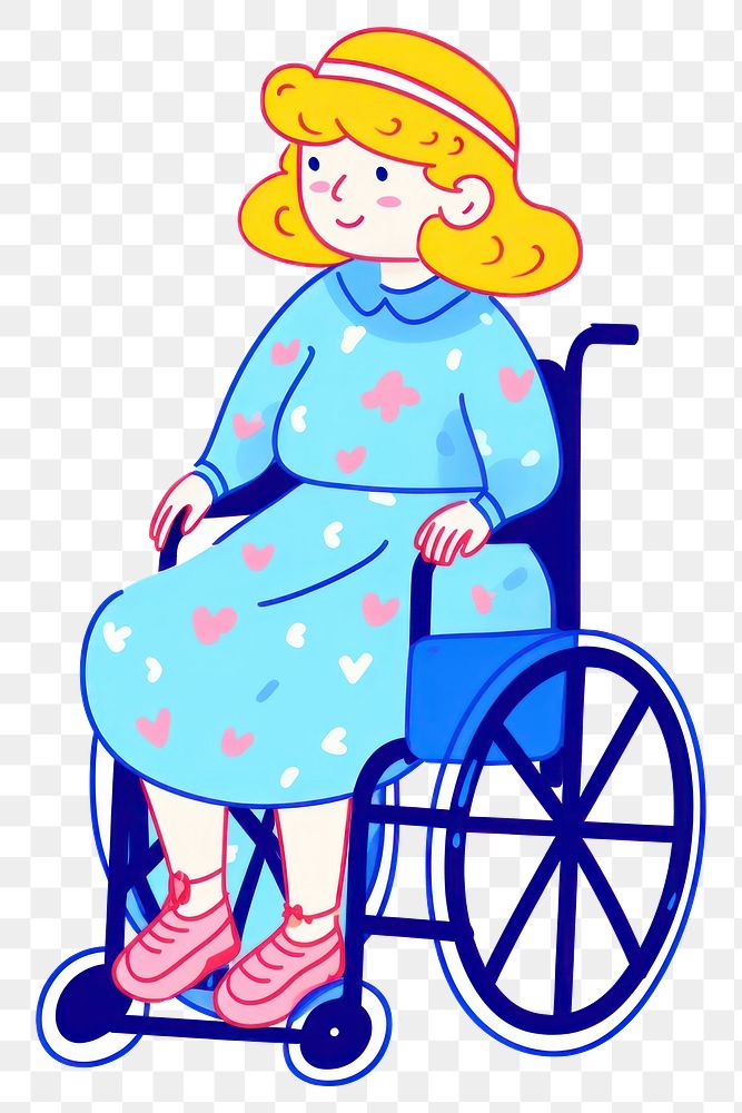 PNG Doodle illustration of old woman wheelchair cartoon cute.