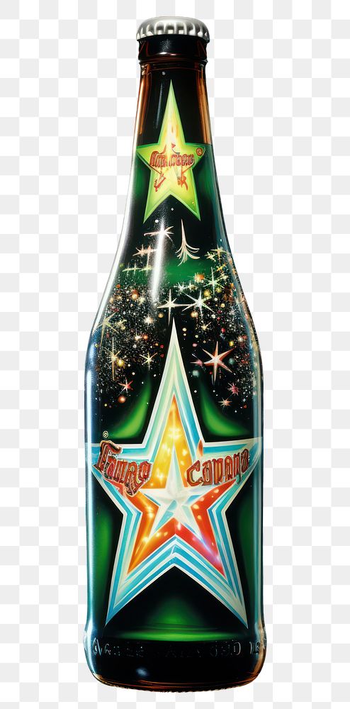 PNG Beer bottle drink star black background.