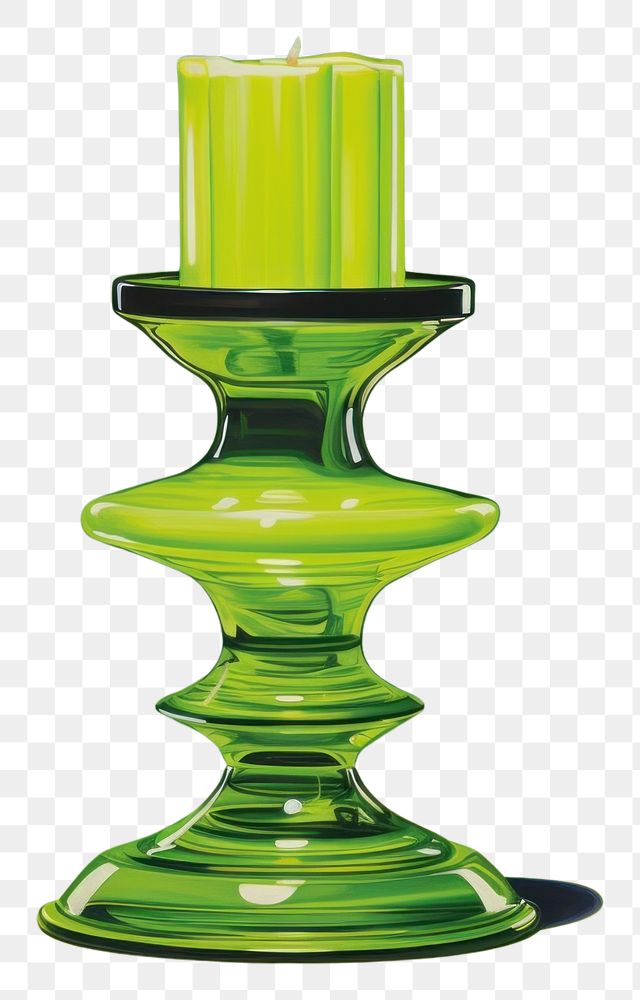 PNG  Lime green retro glass candlestick holder lighting glowing burning.