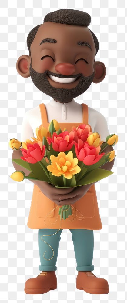 PNG  Black male flower owner shop plant human cute.