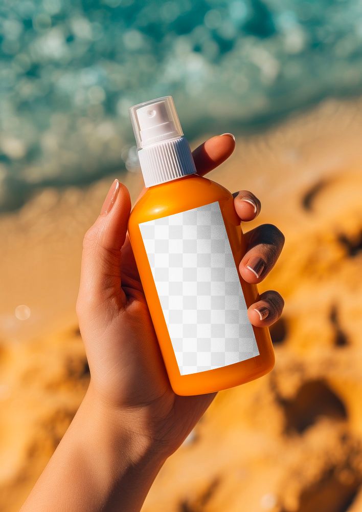 Spray bottle label png product mockup, transparent design