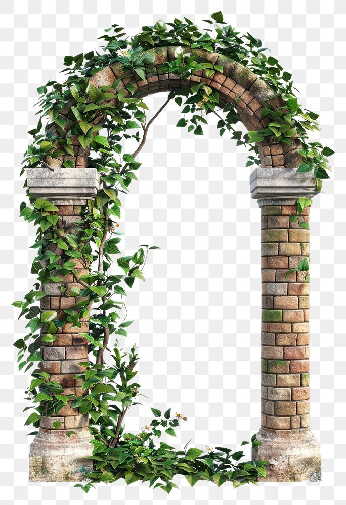 PNG Brick wall arch architecture plant