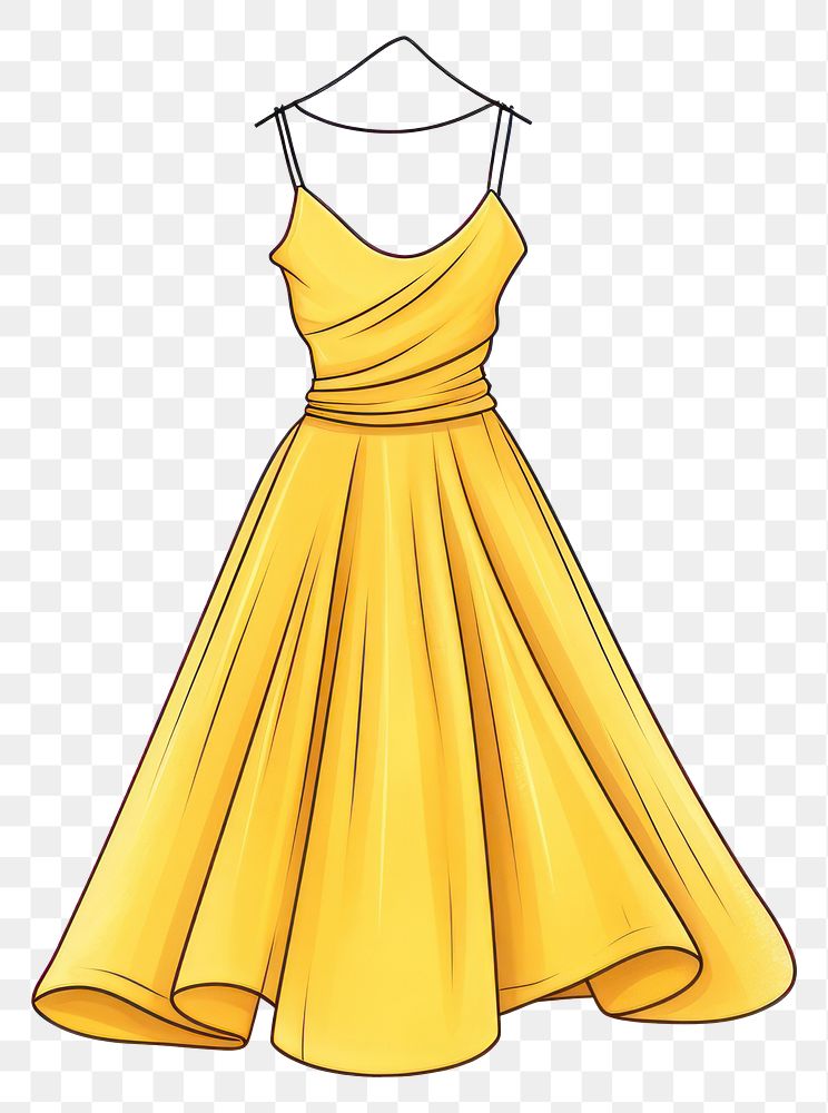 PNG Yellow dress fashion gown white background.