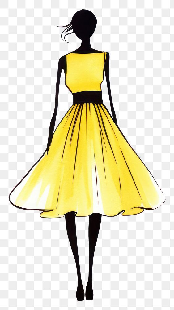 PNG Yellow dress silhouette fashion sketch.