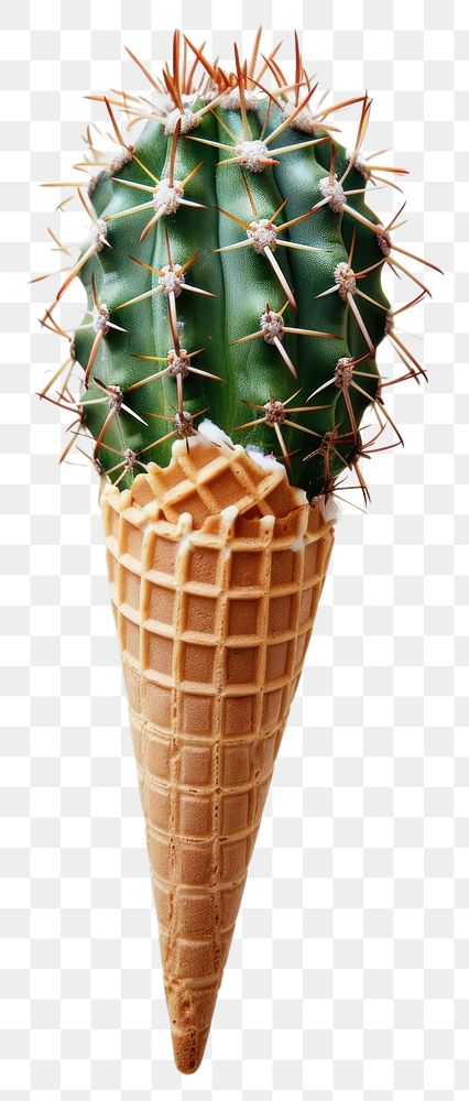 PNG  Cactus ice cream cone plant food white background.