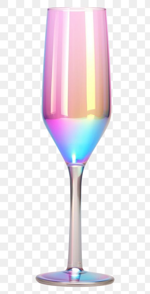 PNG 3d render champagne glass holographic drink wine white background.