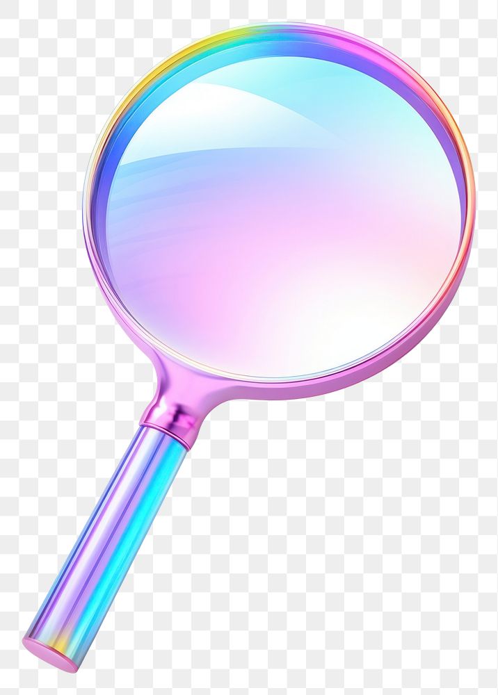 PNG 3d render magnifying glass holographic white background lightweight reflection.