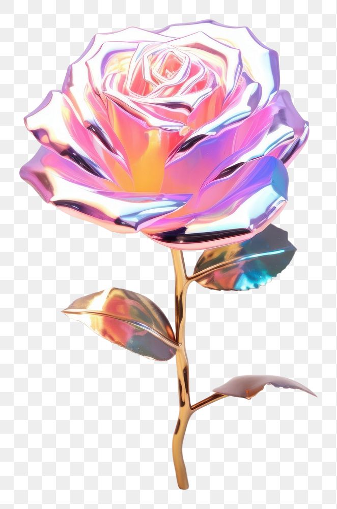 PNG 3d render rose holographic flower petal plant.