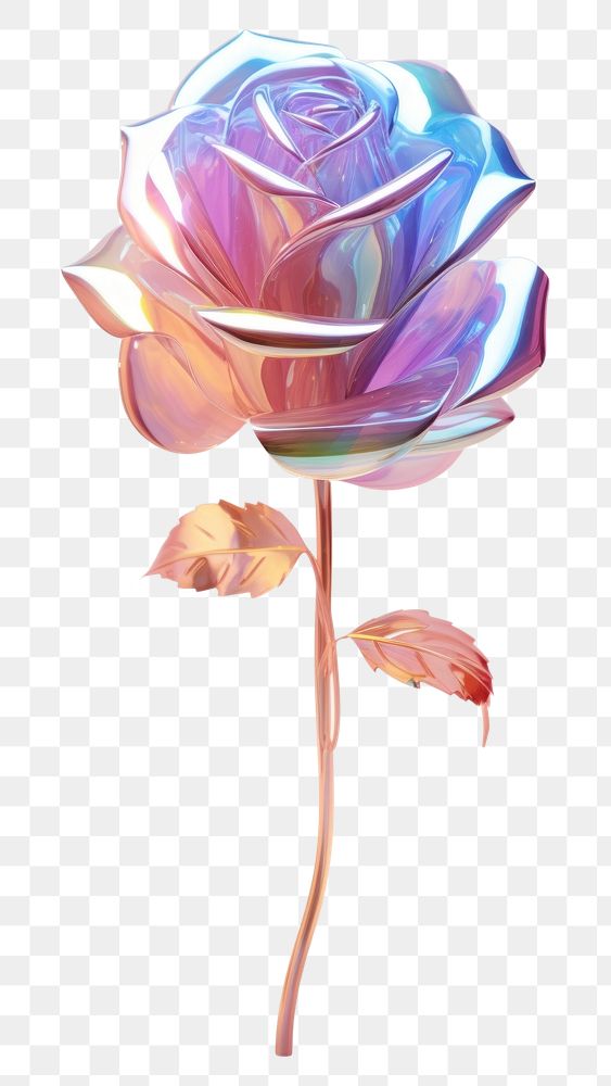 PNG 3d render rose holographic flower plant inflorescence.