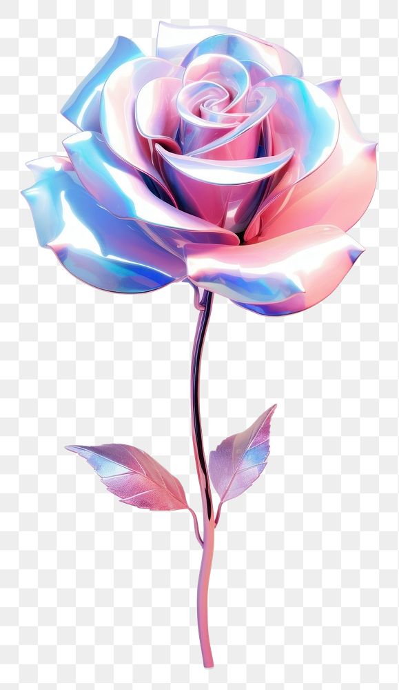 PNG 3d render rose holographic flower petal plant.
