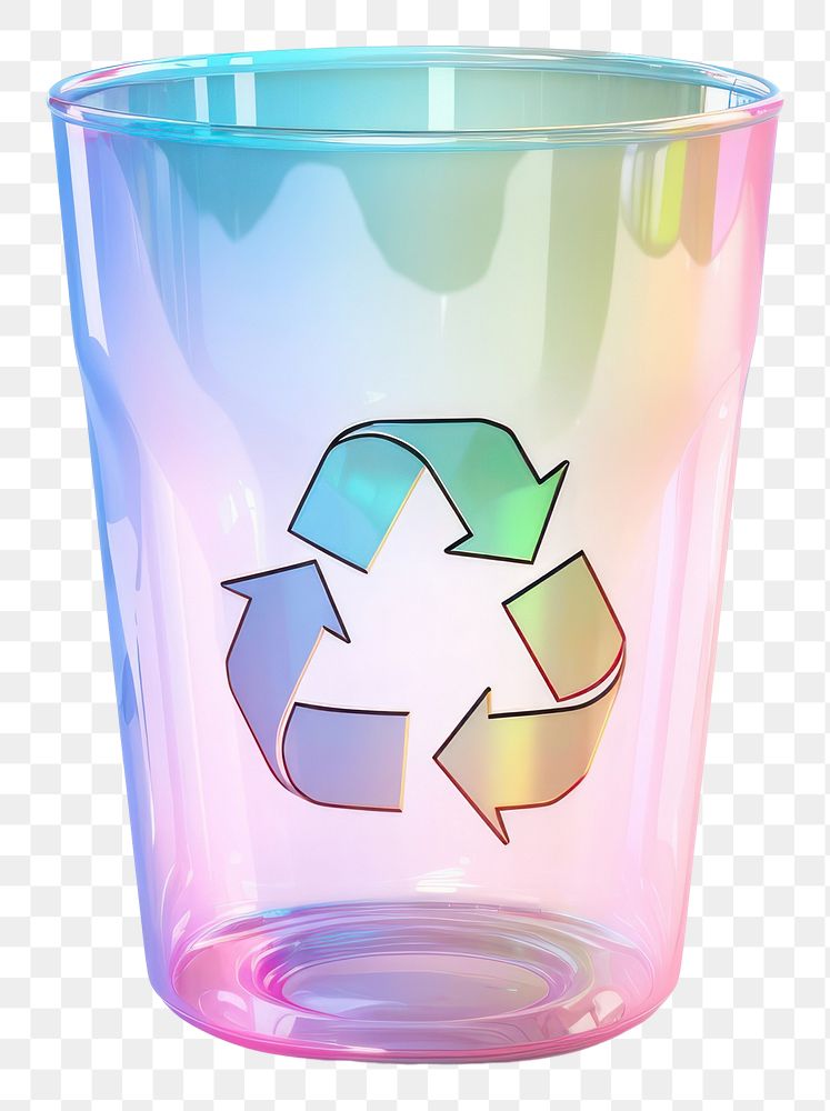 PNG 3d render recycle holographic glass white background drinkware.