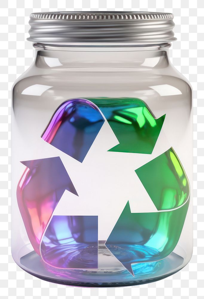 PNG 3d render recycle holographic bottle glass jar.