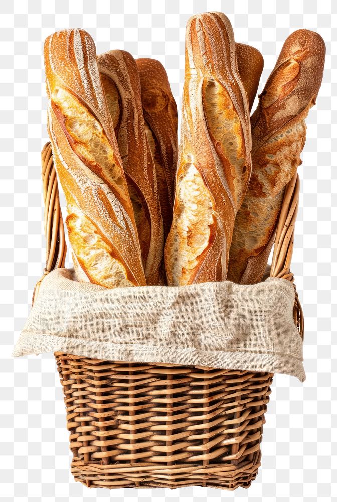 PNG Baguette in basket bread food white background