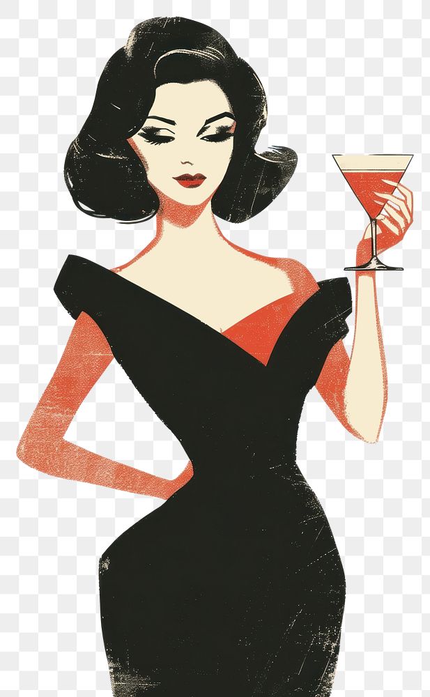 PNG Vintage illustration of woman cocktail drink glass.