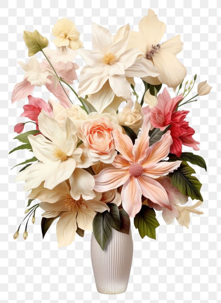PNG A bouquet of different flowers plant vase white background