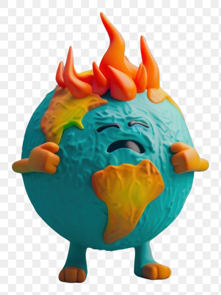 PNG Sad earth burning character cartoon toy representation.