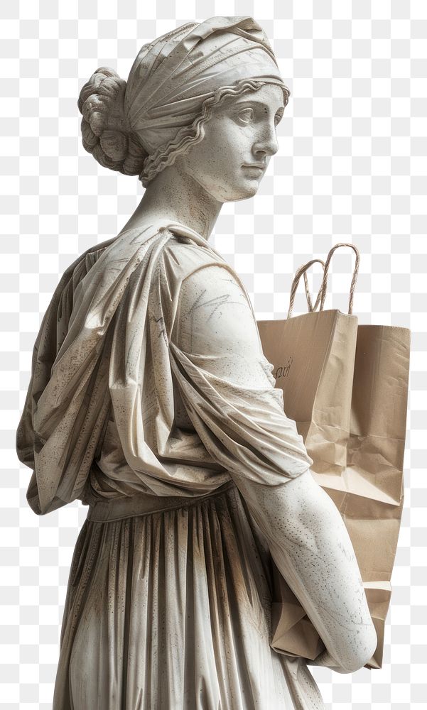 PNG Greek sculpture holding shopping bag statue adult woman.