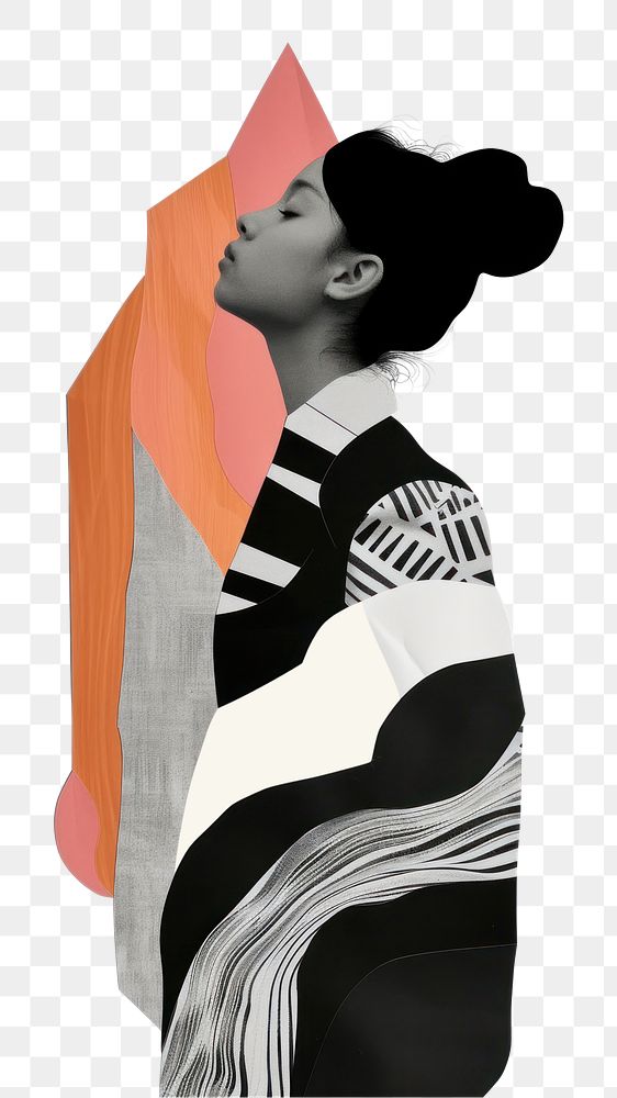 PNG Cut paper collage with women portrait painting fashion
