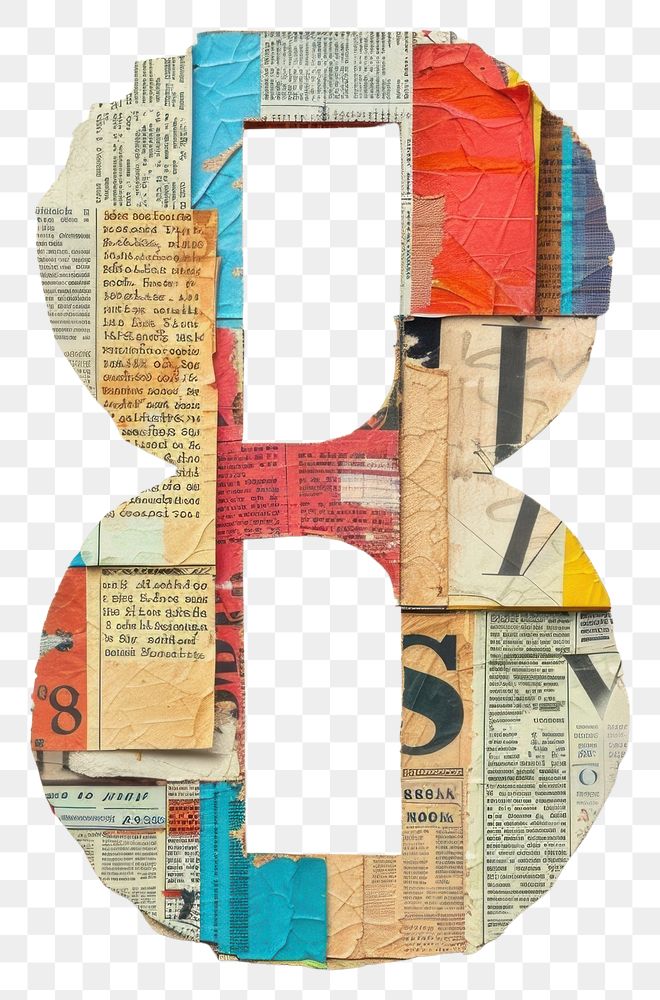 Letter number 8 collage text art.
