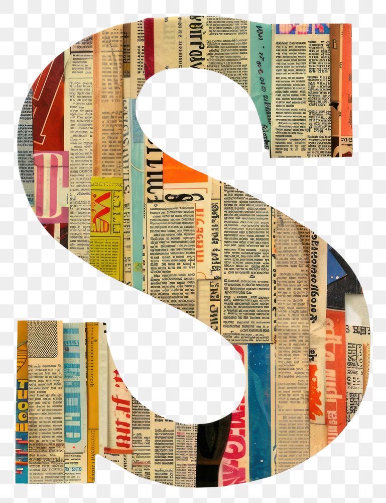 Magazine paper letter S number text art.