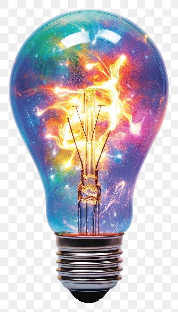 PNG A galaxy in a lightbulb electricity illuminated innovation.