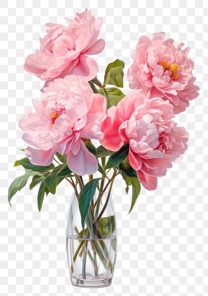 PNG Fully bloomed peonies in vase blossom flower plant.