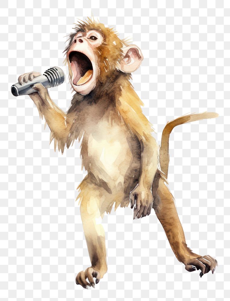 PNG Monkey singing with a microphone wildlife mammal animal.