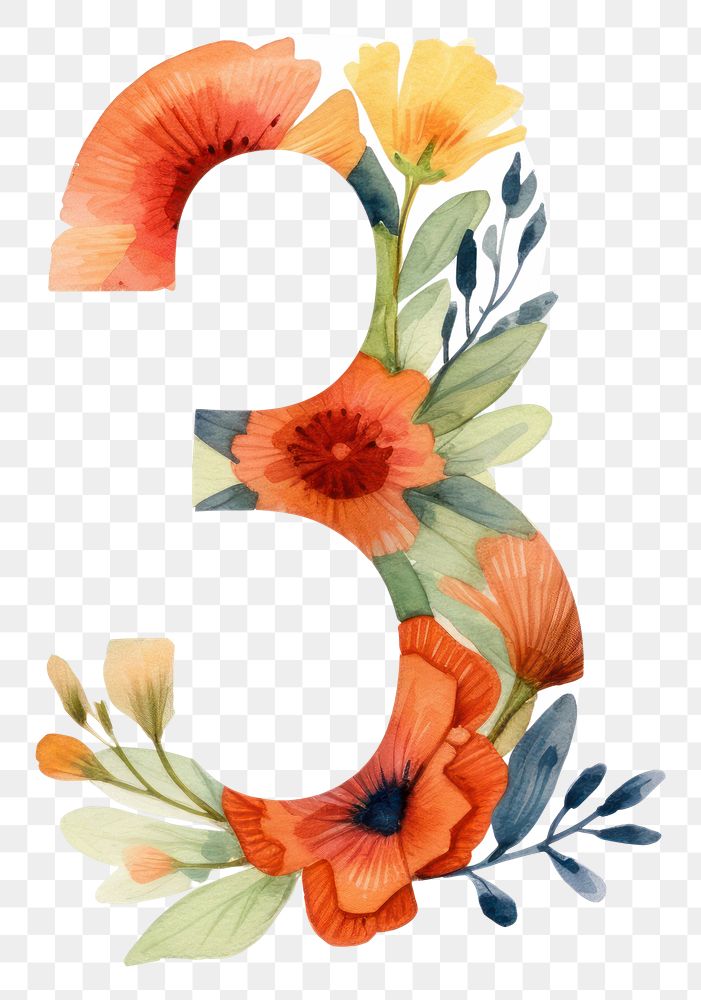 PNG Number flower text white background