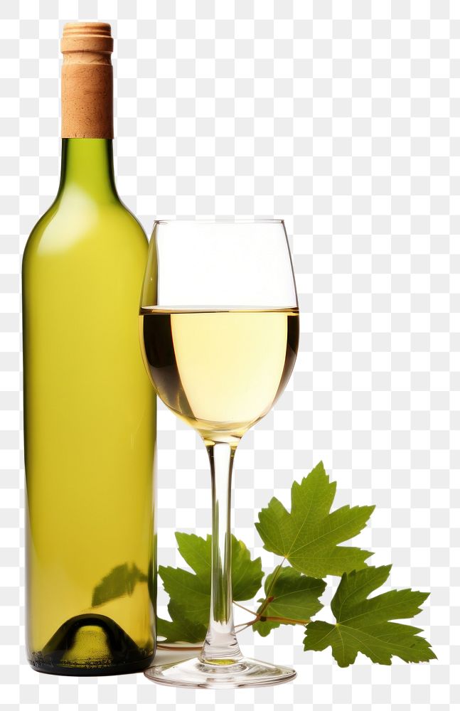 PNG Bottle of white wine glass drink white background.