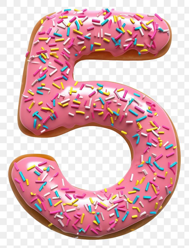 PNG Donut in Number Shaped of 5 number dessert shape.