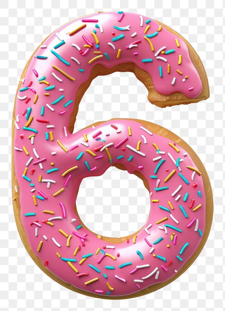 PNG Donut in Number Shaped of 6 number donut dessert.