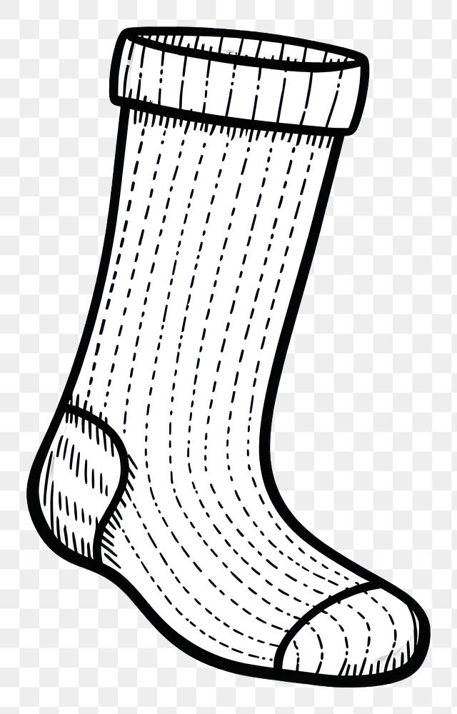 PNG Knitting sock sketch white line.