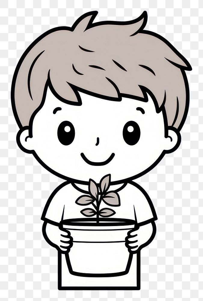 PNG Kid holding potted plant drawing sketch doodle.