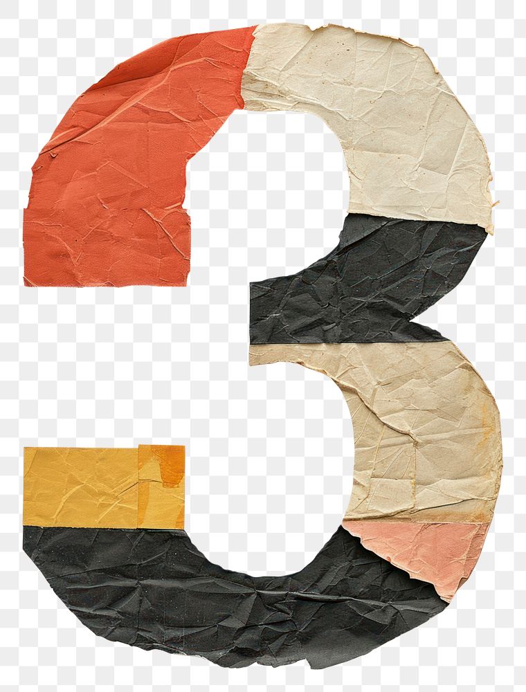 PNG Number 3 paper craft collage text white background creativity.
