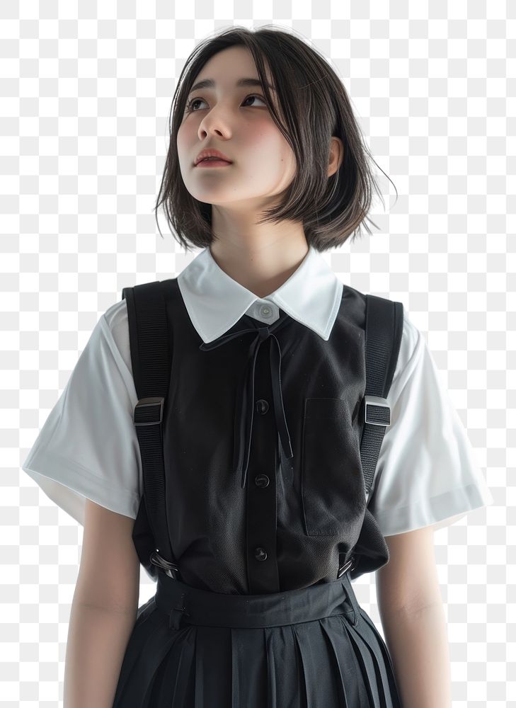 PNG Japanese female student white accessories hairstyle.