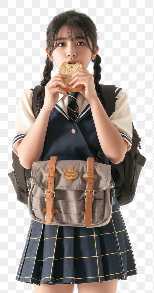 PNG Japanese female student bag handbag holding.