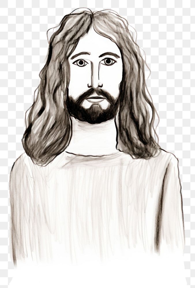 PNG Jesus christ portrait drawing sketch.