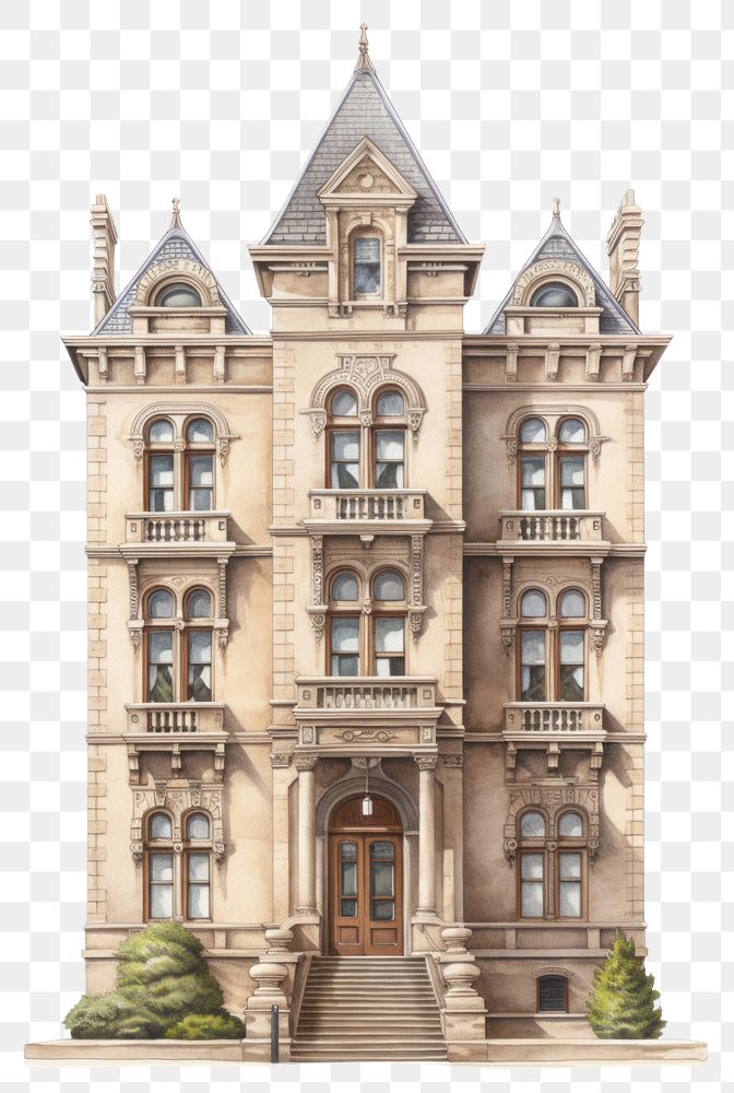 PNG Architecture illustration of a american tall sand stone classic building house city courthouse.