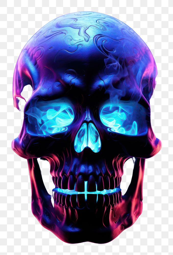 PNG Creepy skull of smoke purple black background illuminated.