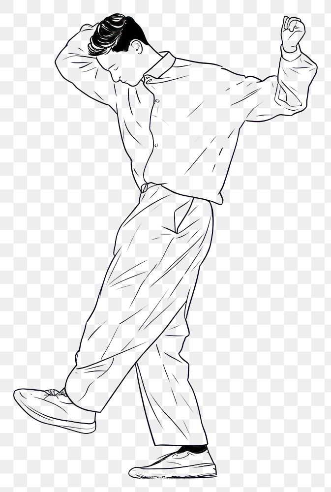 PNG Man dancing drawing sketch cartoon.