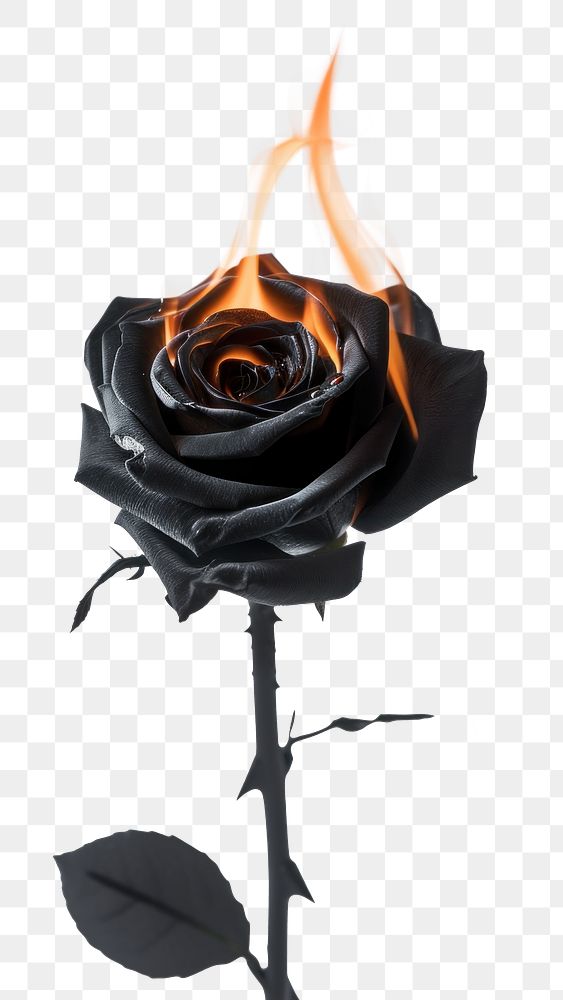 PNG Black rose on flame flower plant inflorescence.