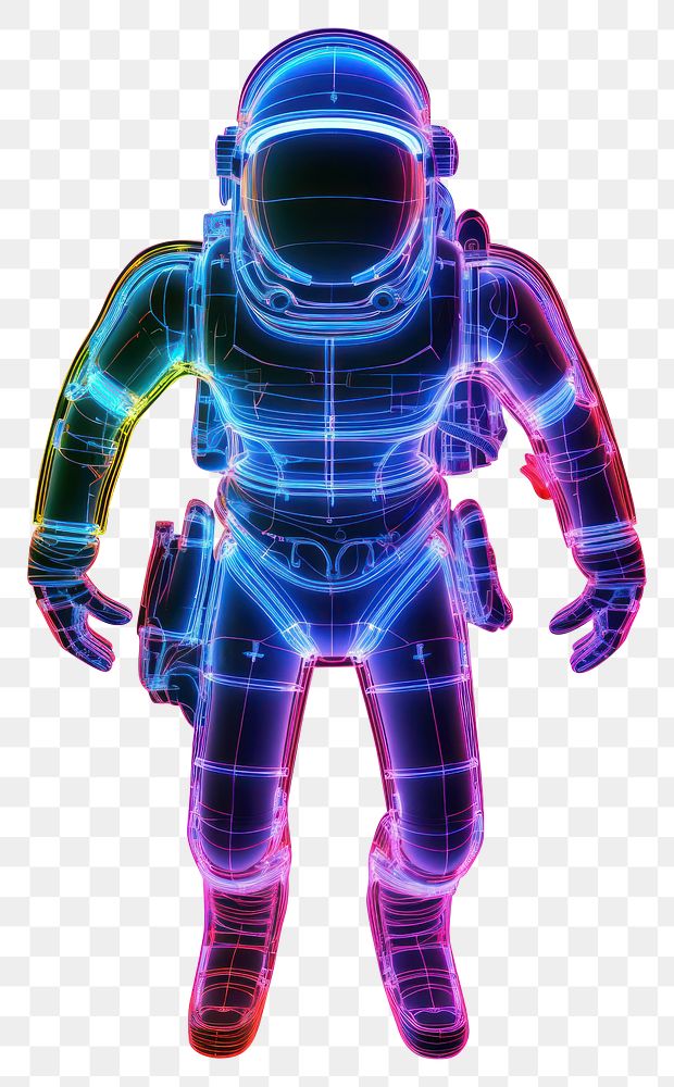 PNG  Neon astronaut wireframe neon robot light.