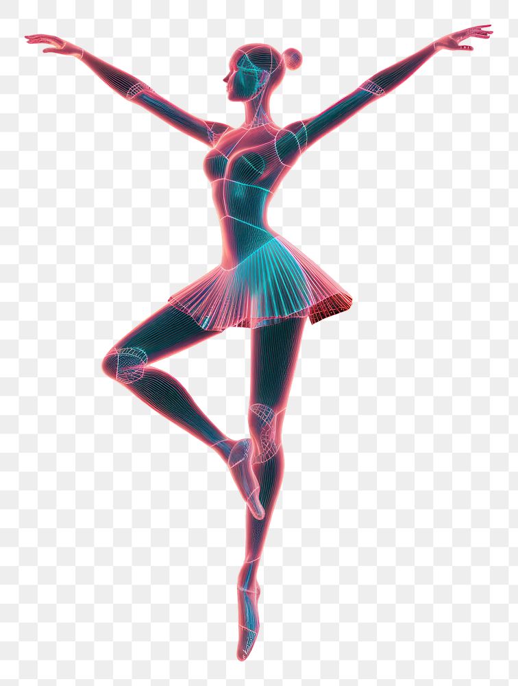 PNG  Neon ballerina wireframe dancing ballet entertainment.